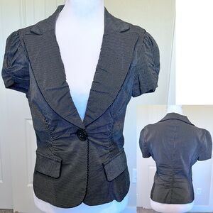 Y2K Vintage Black Striped Top &/or Jacket Faux Pockets Button Closure Sz Small